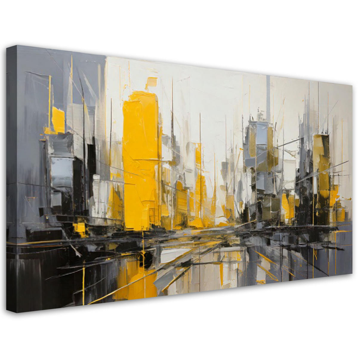 LEINWANDBILD Stadt Abstraktion Gelb Grau Minimalismus 120x60cm - Gelb, Textil (120/60cm) - Feeby
