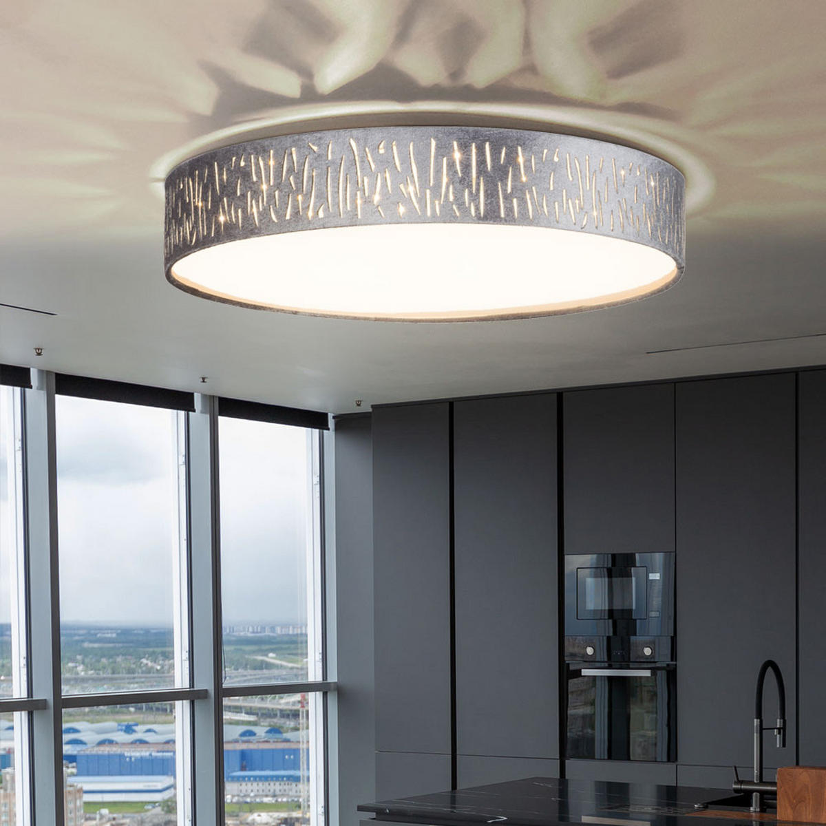 LED DECKENLEUCHTE TAROK Textil Grau Silber - Silberfarben, Metall (40/40/10.5cm)