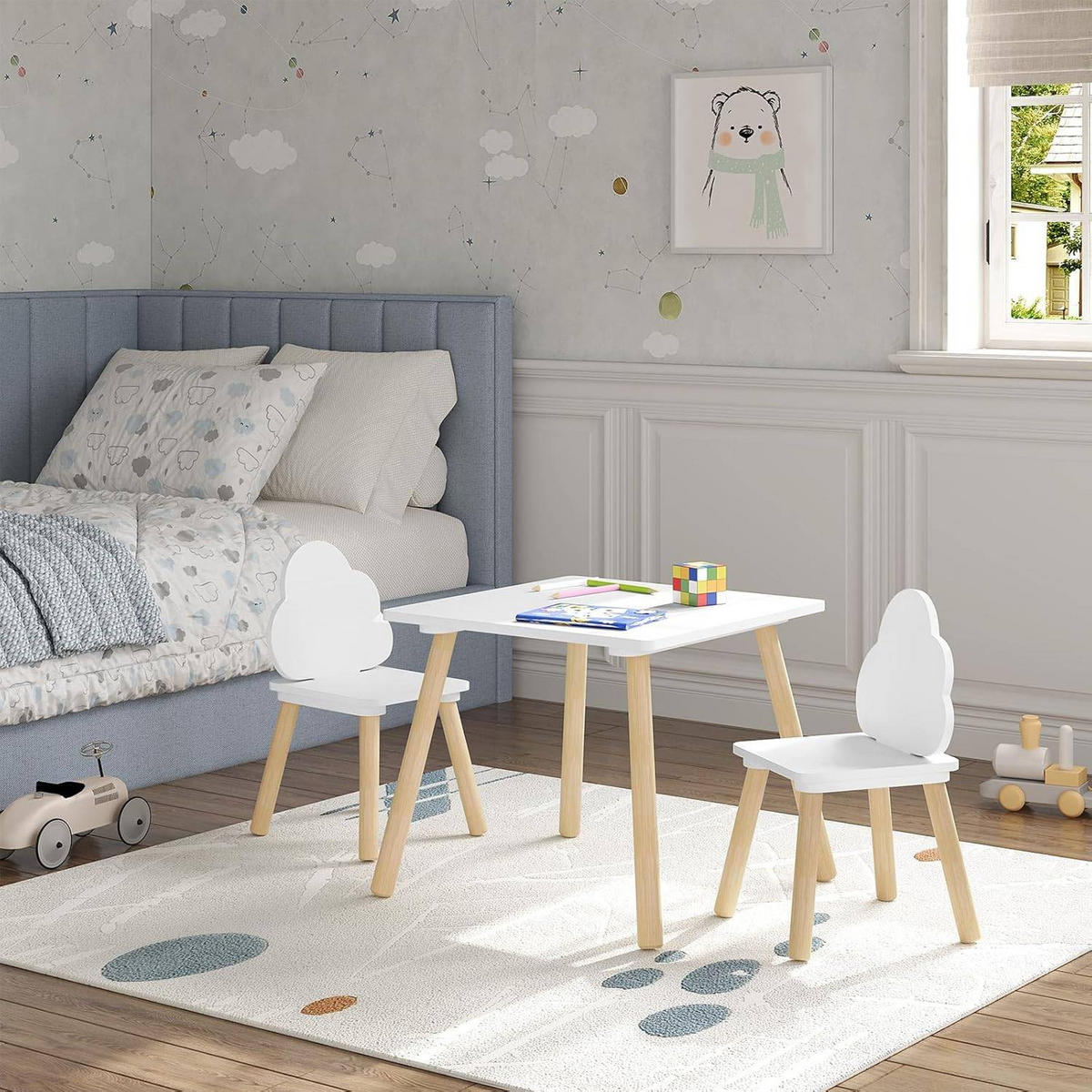 KINDERSITZGRUPPE quadratischer Tisch, Weiß - Naturfarben/Weiß, Holz/Holzwerkstoff (50/44/50cm) - Woltu