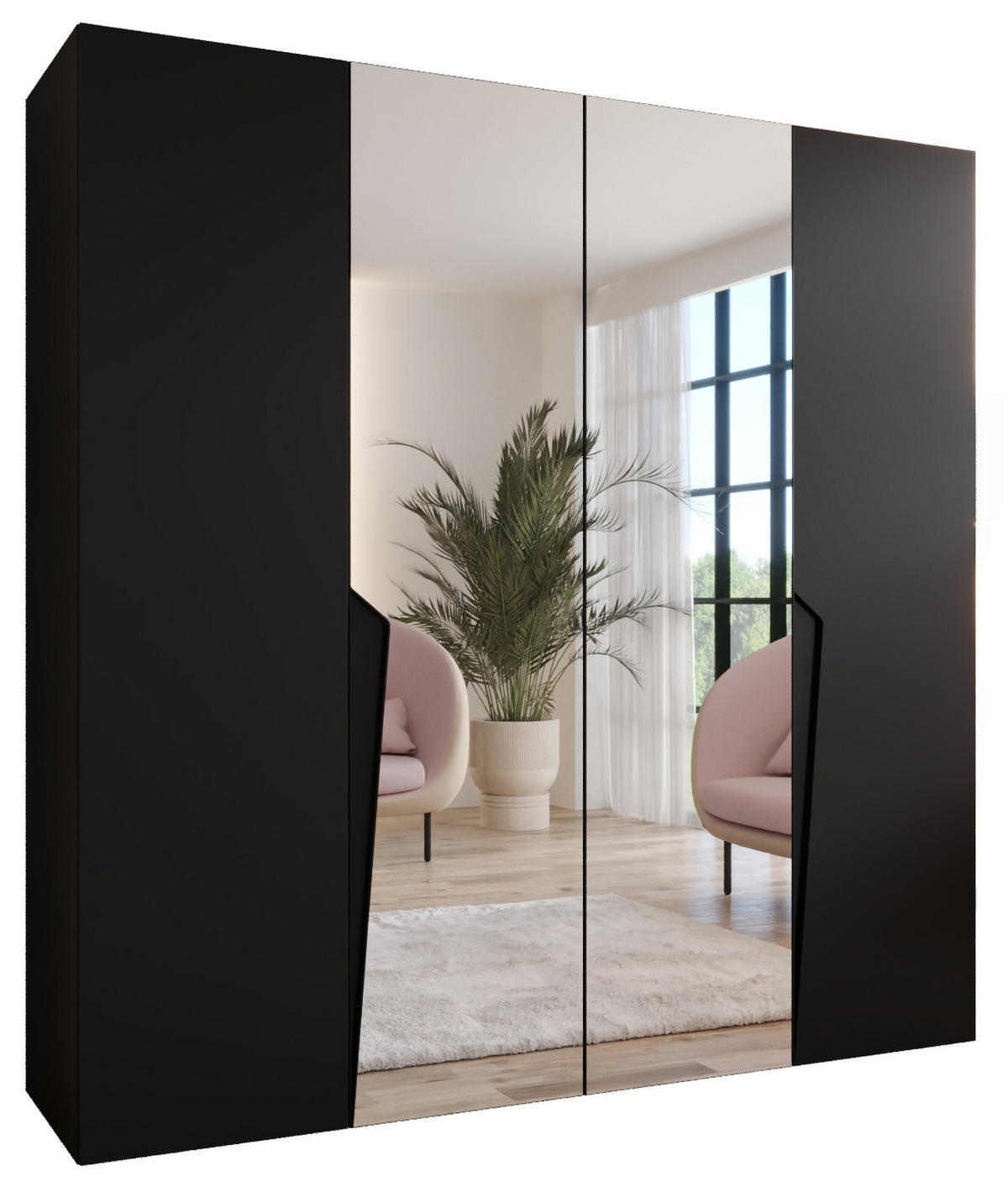 DREHTÜRENSCHRANK 202/200/52 4-türig - Schwarz, Holz/Metall (200/202/52cm) - Abiks Möbel