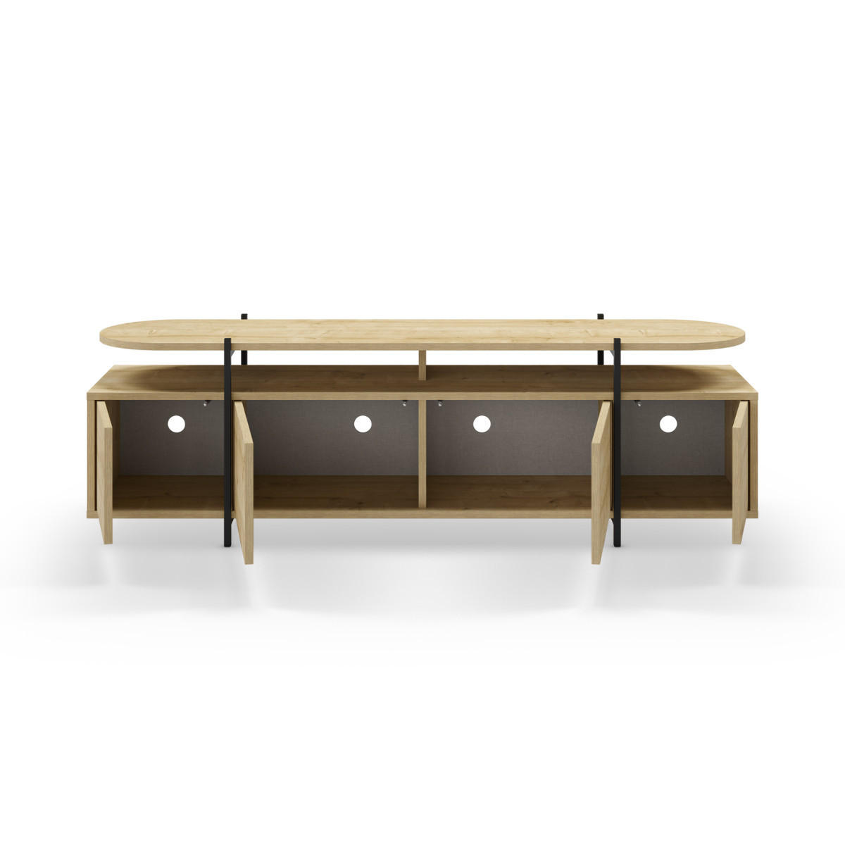 TV-MÖBEL mit 4 Türen und Metallfüßen L160 cm - Hinoa - Eichefarben, Holzwerkstoff (38.5/48/160cm) - Calicosy