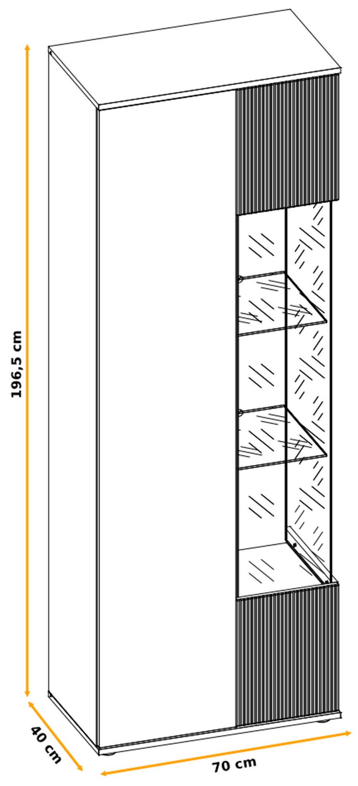 VITRINE Eiche, Kaschmir 70 x 197 cm, Vitrinenschrank inklusive LED-Beleuchtung - Kaschmir/Eichefarben, Glas/Holzwerkstoff (70/197/40cm) - Inn.Furn