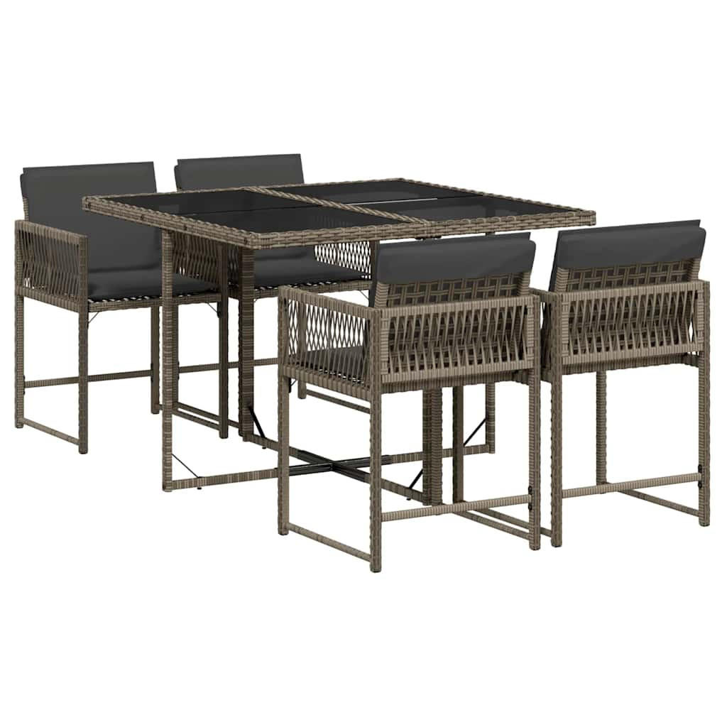 GARTEN-ESSGRUPPE 5Er Set Mit Kissen Grau Poly Rattan - Grau, Kunststoff - vidaXL