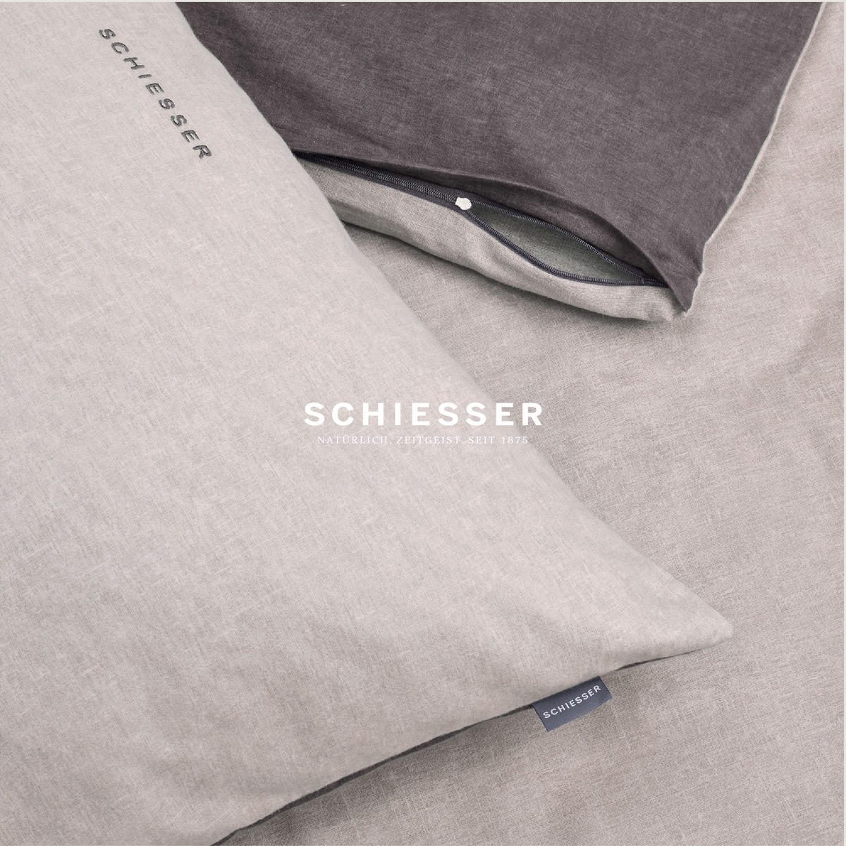 BETTWÄSCHESET Doubleface - Feinbiber - 2-teilig - 155 x 220 cm - Hellgrau-Dunkelgrau - Dunkelgrau, Textil (155/220cm) - SCHIESSER