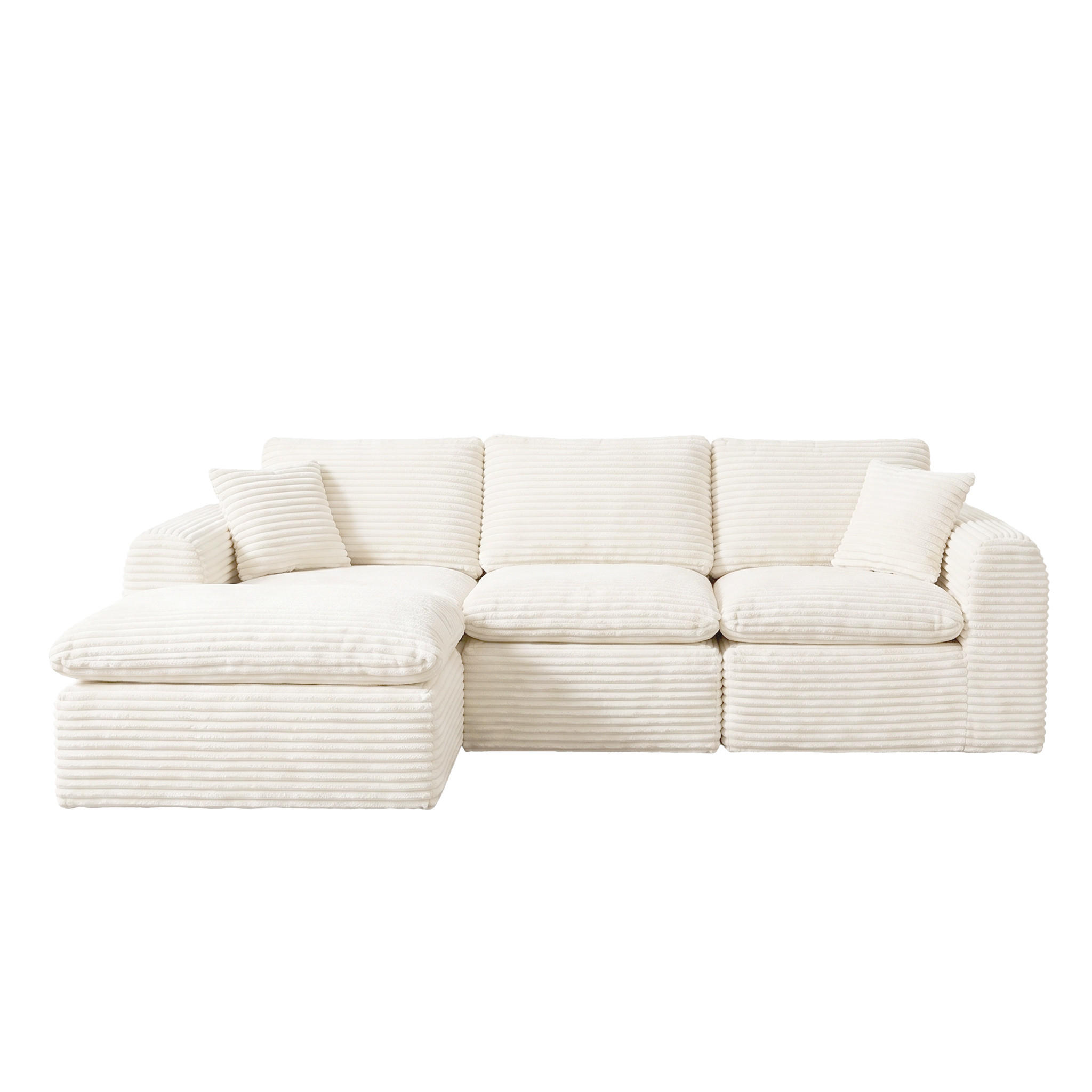 ECKSOFA 280/180/65 cm Beige Cord mit 1 Fußhocker - Beige, Textil (180/280cm) - Oxeza