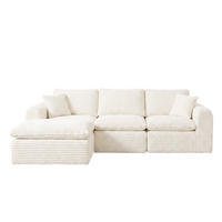 ECKSOFA 280/180/65 cm Beige Cord mit 1 Fußhocker - Beige, Textil (180/280cm) - Oxeza