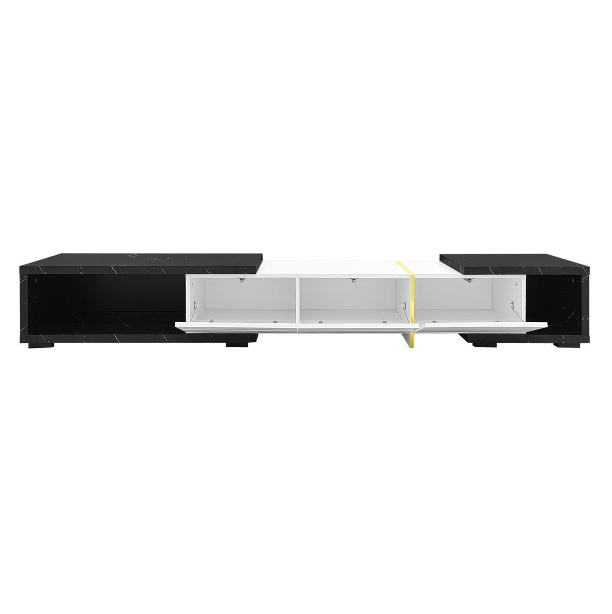 TV-SCHRANK erweiterbar in Weiß Hochglanz und schwarzer Marmoroptik 140–260/40/30 cm - Weiß, Holzwerkstoff (260/30/40cm) - Redom