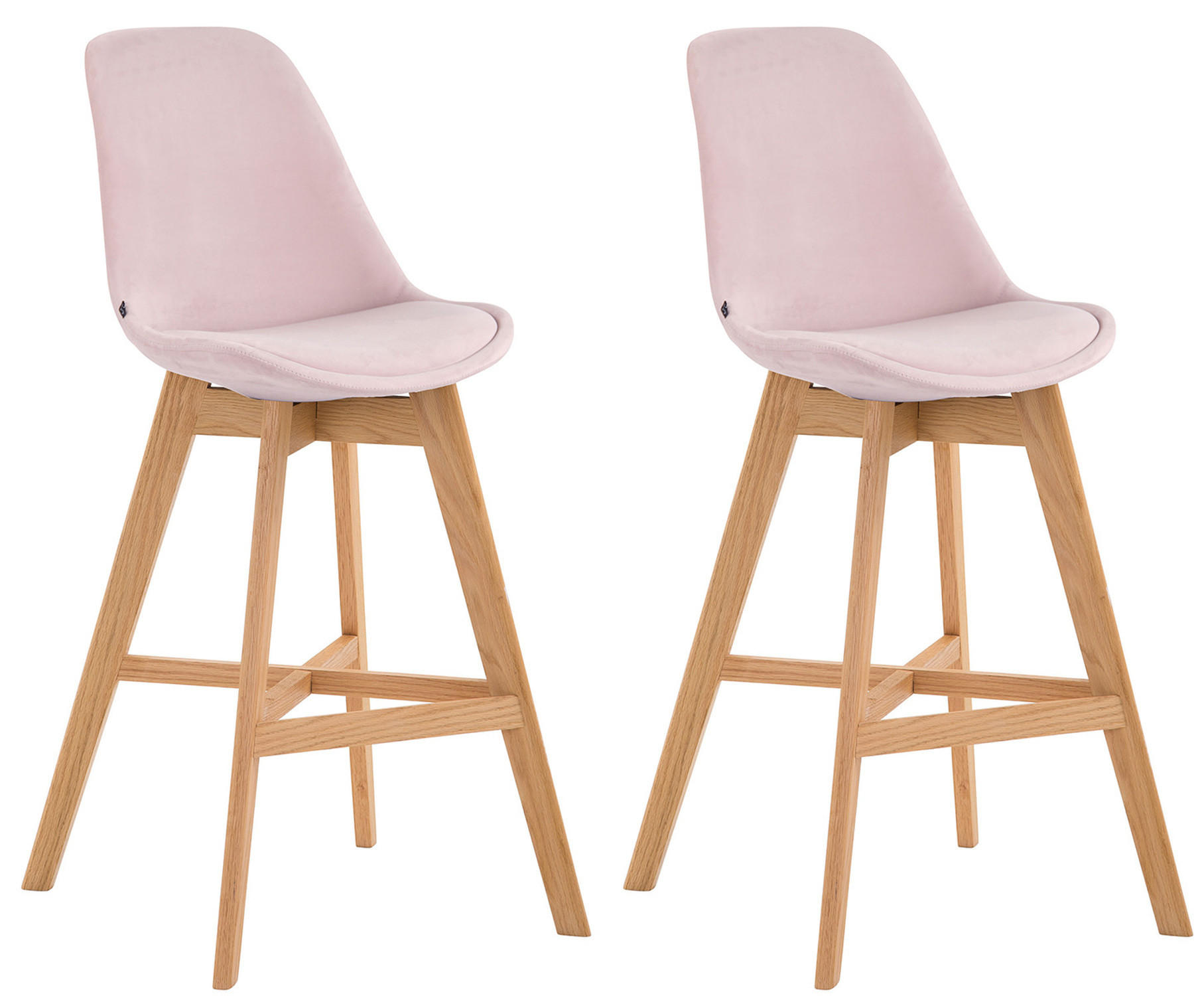 BARHOCKER Canada, 2er Set, Gestell natura, Samt Pink - Rosa/Naturfarben, Holz/Textil (48/100/56cm) - TPFLiving