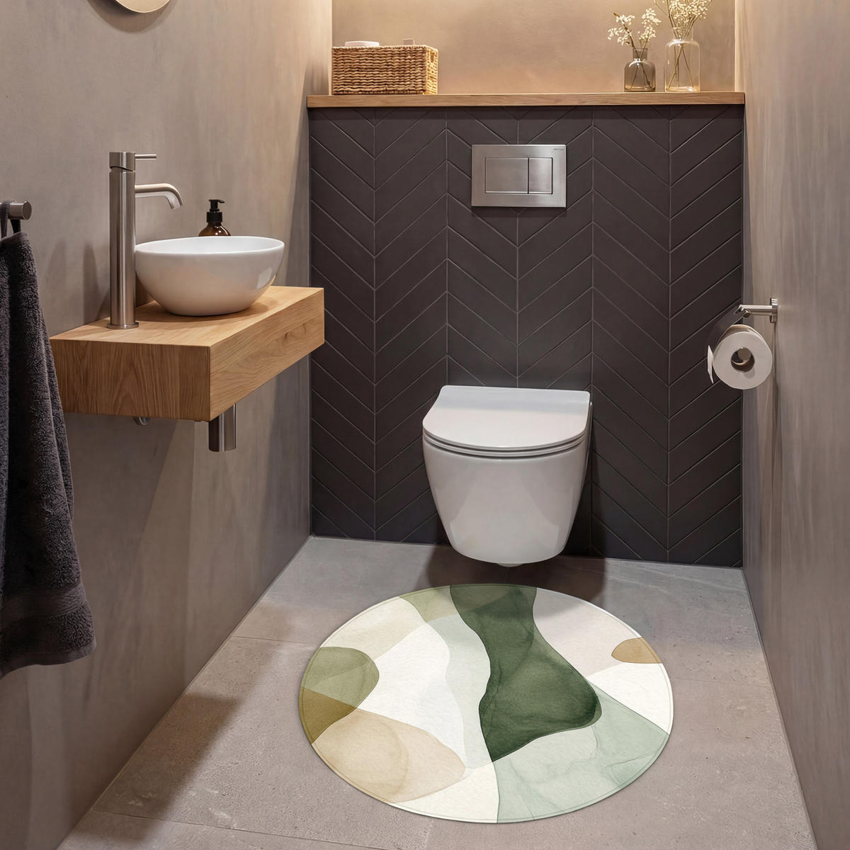 WC-VORLEGER Japandi - Abstrakt - Grün Toilettenteppich 70x70 cm - Grün, Kunststoff/Textil (70/1cm) - OnlyWow