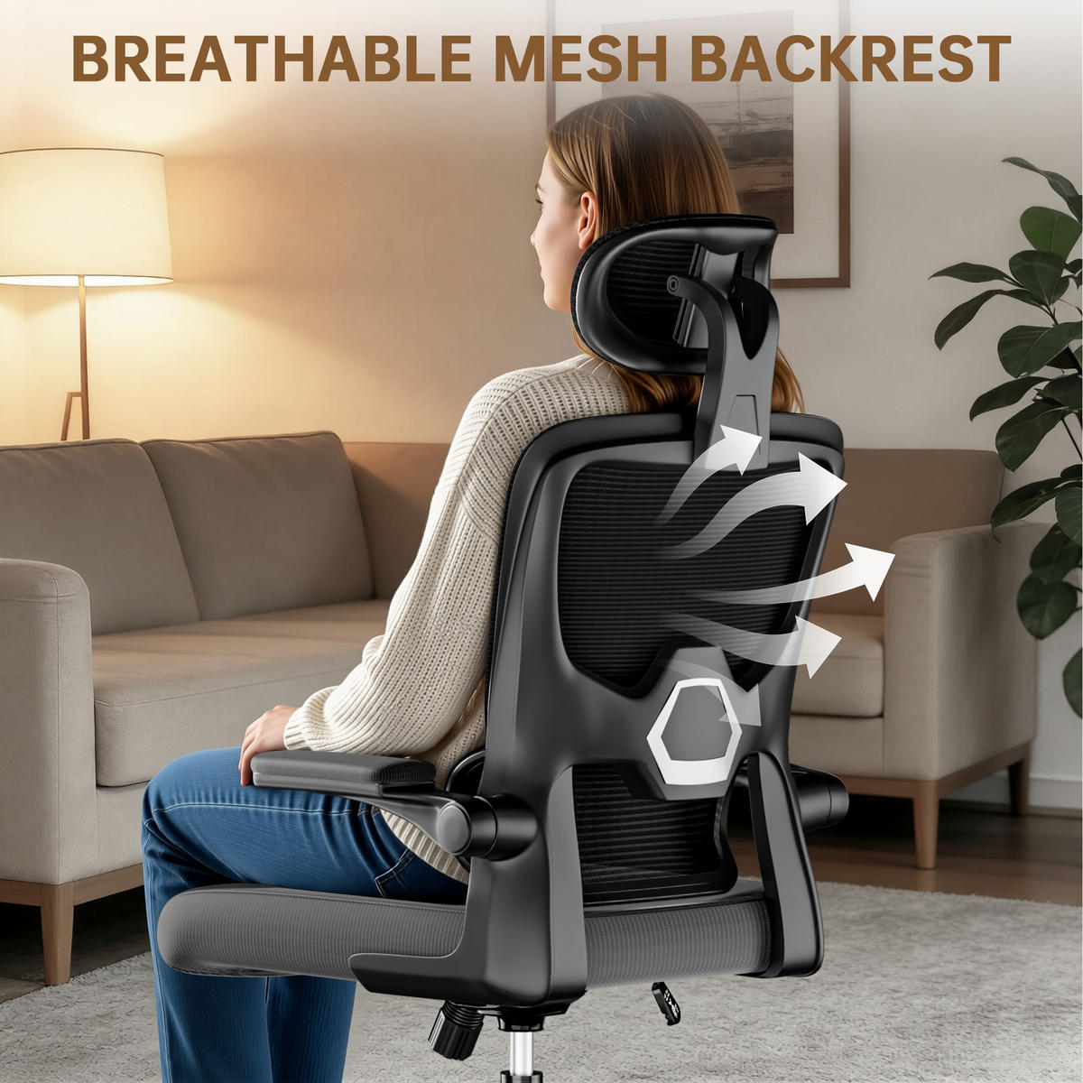 BÜROSTUHL Schwarz ergonomisch mit klappbaren Armlehnen - Schwarz, Metall (25/52.5/65cm) - Rattrix