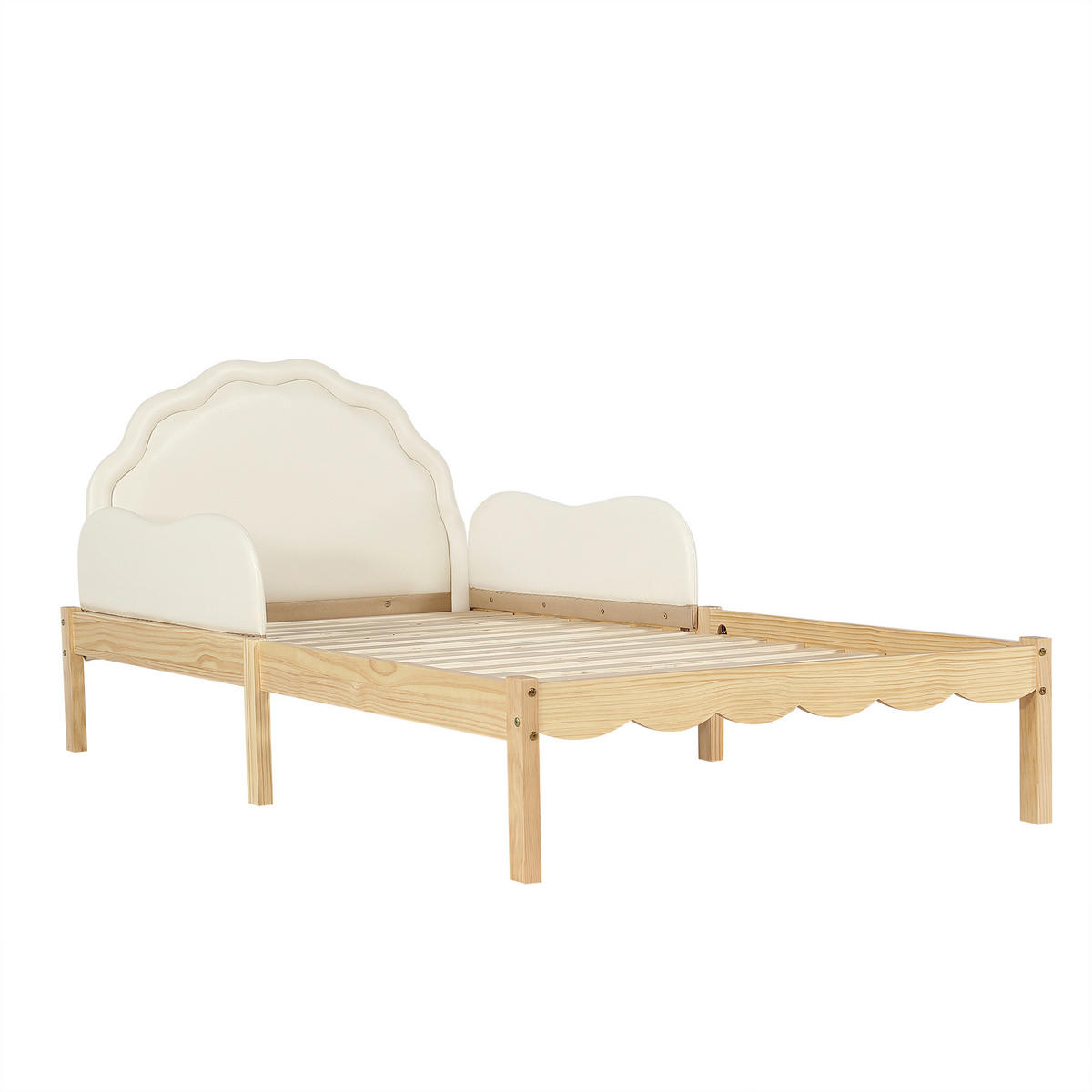 BETT 90/200 cm DE-32727 mit PU-Kopfteil und Seitengittern Beige - Naturfarben, Holz (90/200cm) - ComfortXL