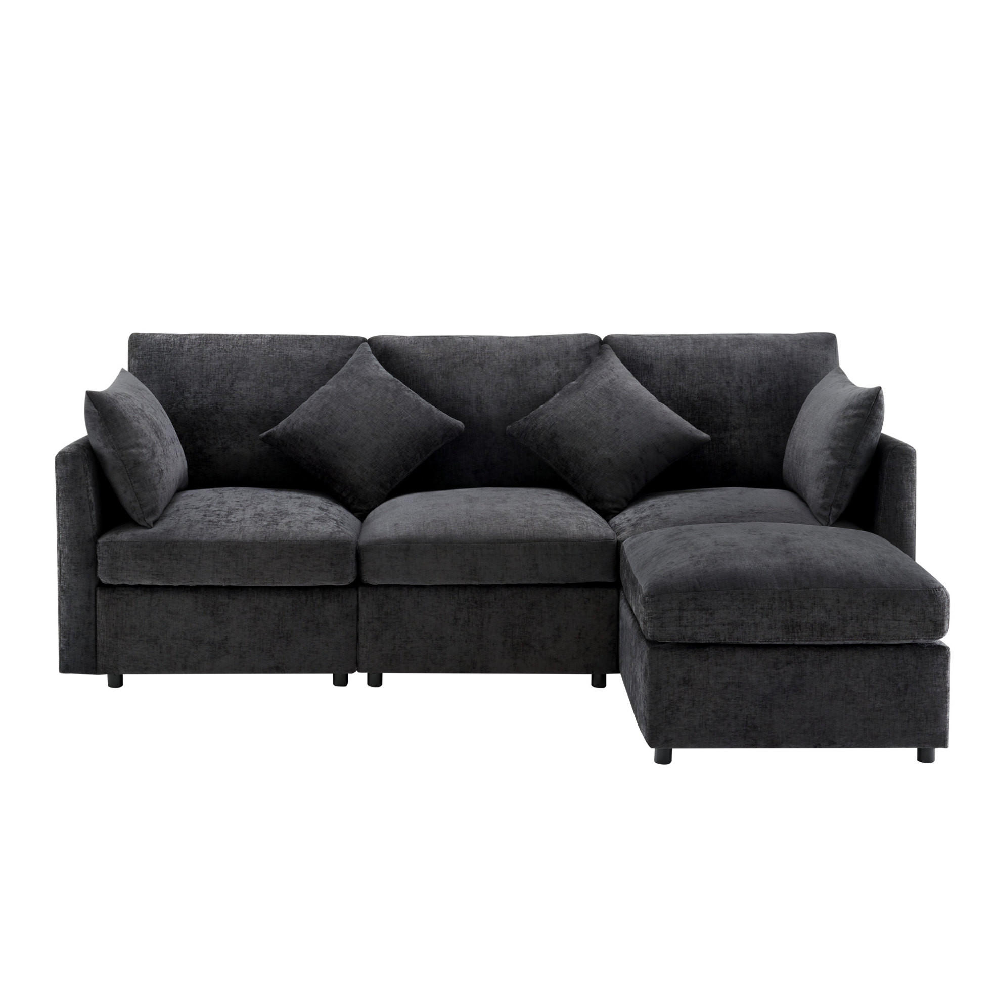 OKWISH ROHOVÁ pohovka 216/161/81 cm šedá z chenille modulární s taburetem a 4 polštáři