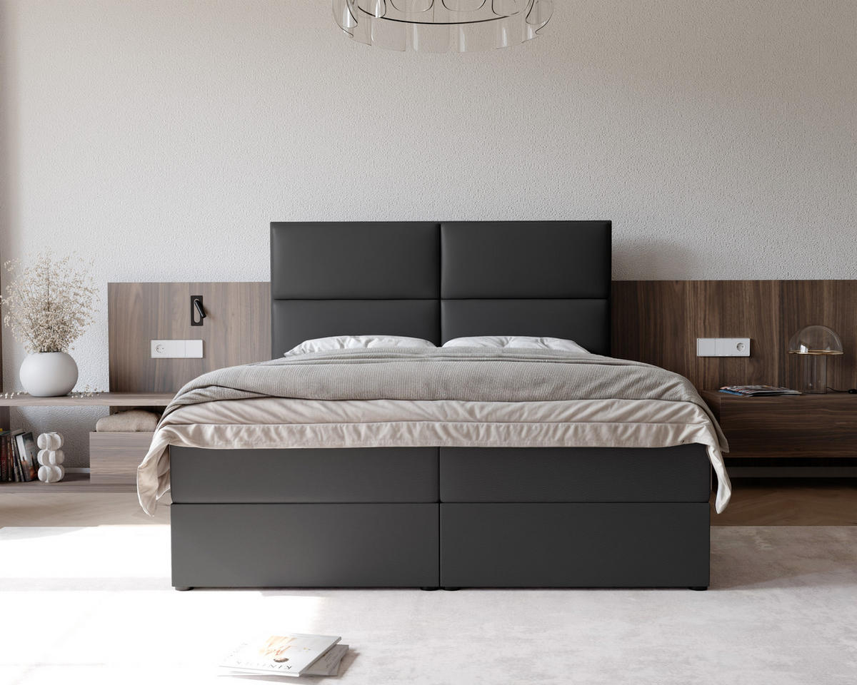 BOXBETT ORFEO 120/200 cm mit Matratze und Topper, Schwarz - Schwarz, Textil (120/200cm) - Idohome