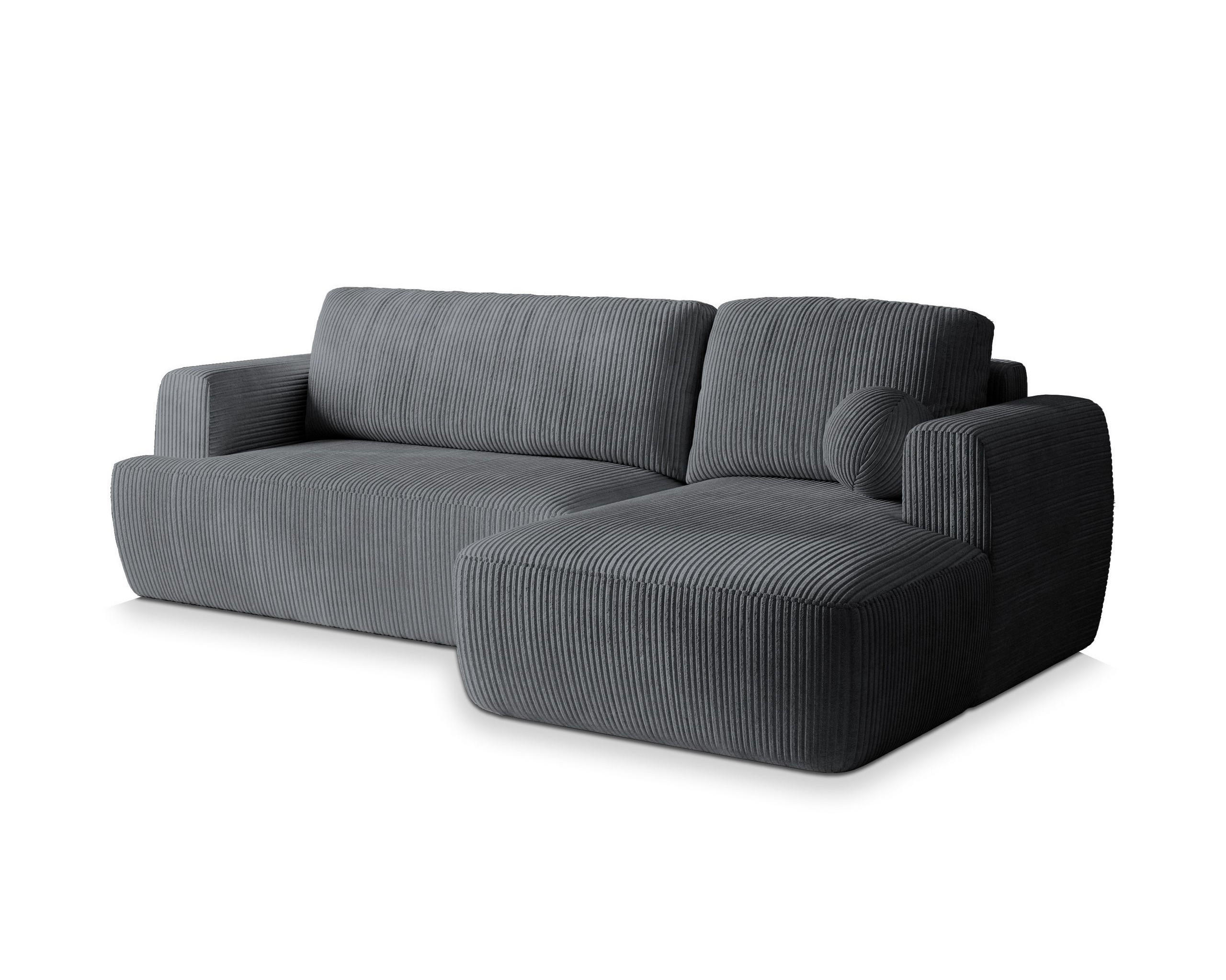 ECKSOFA SENTI P R-S Grau Kordstoff mit Schlaffunktion - Grau, Holz (246/148cm) - MASSENO
