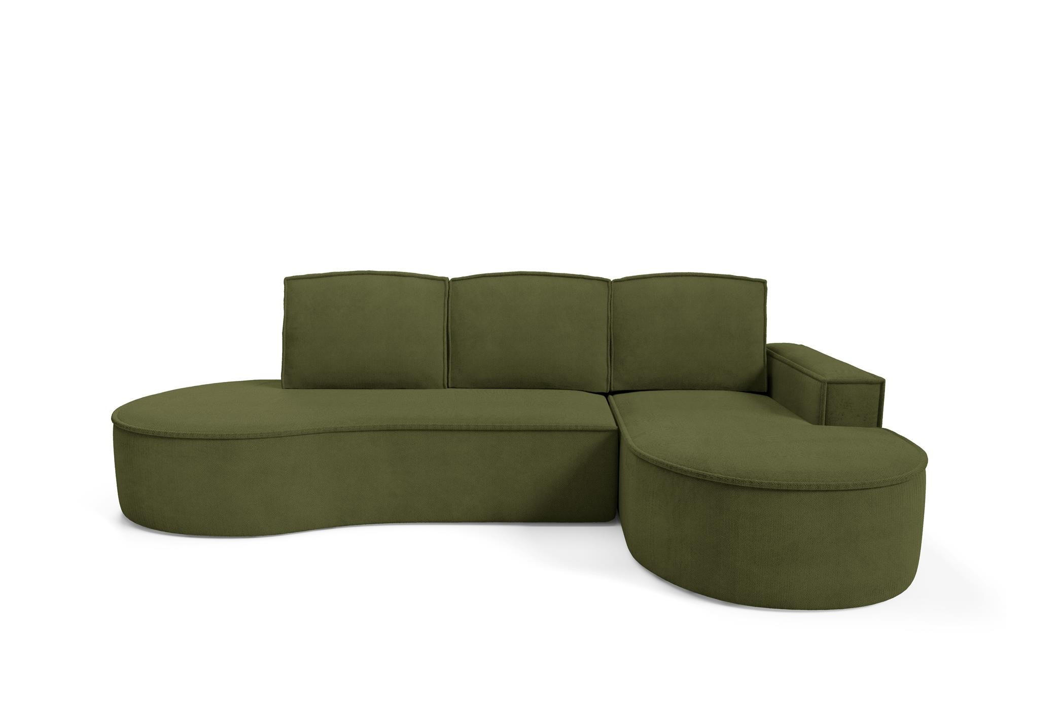 ECKSOFA Flow Grün, mit Schlaffunktion und Kissen in Curio Stoff, rechte seite - Grün, Holzwerkstoff/Textil (277/157cm) - Bettso