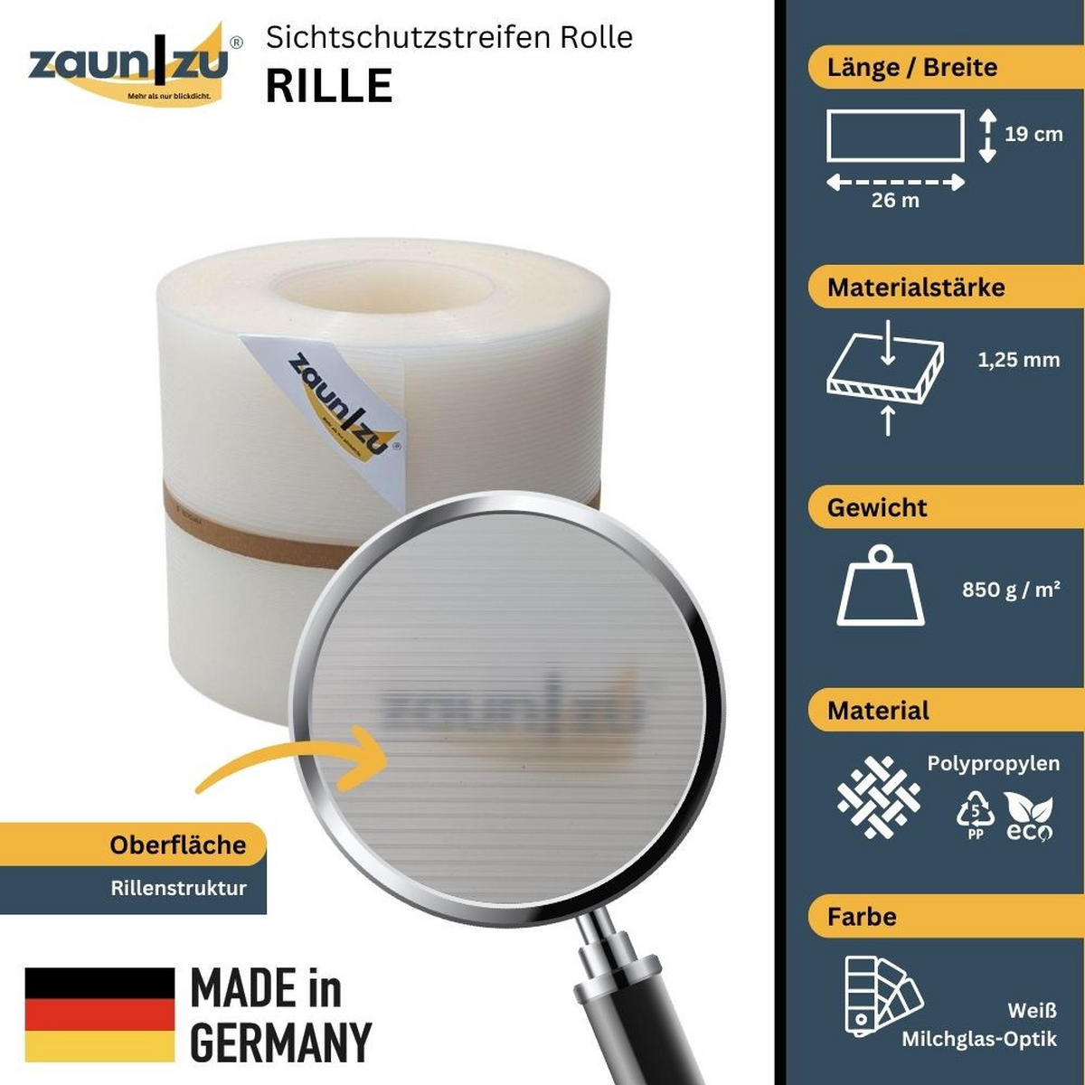 SICHTSCHUTZSTREIFEN Rille PP für Doppelstabmatten Zaun Milchglas-Optik, 26m - Transparent, Kunststoff (2600/19cm) - ZAUN|ZU