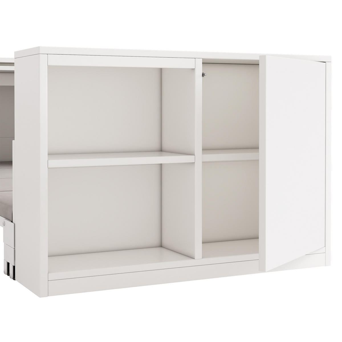 KLAPPBETT 90/200 cm DE-03465, 2-in-1 mit Schreibtisch, Schrank und Rollen, in Weiß - Weiß, Holzwerkstoff/Metall (90/200cm) - ComfortXL