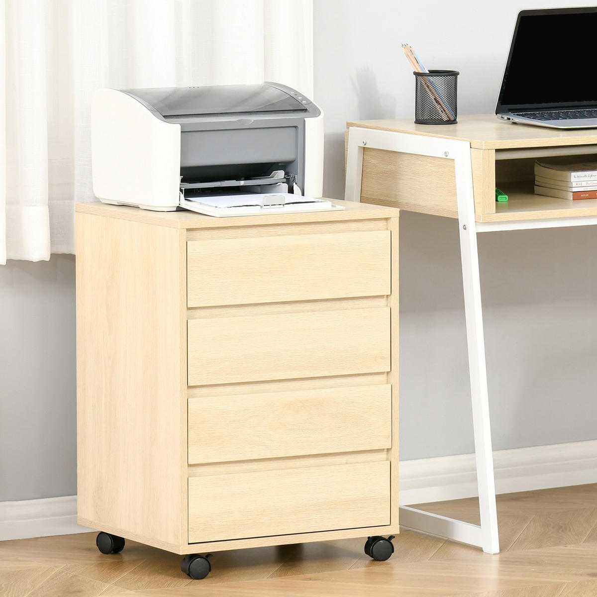 ROLLCONTAINER DE-14408 4 Schubladen, rollbar Holz hell - Naturfarben, Holzwerkstoff (40/65/46cm) - ComfortXL