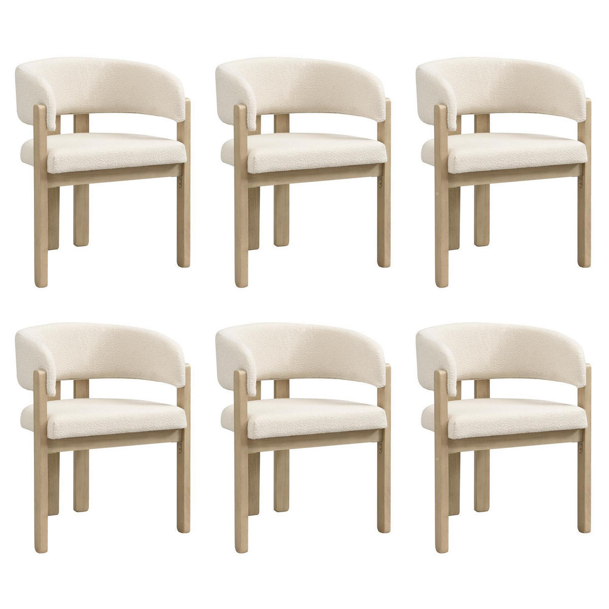 ARMLEHNSTUHL 6 Stück boucle, Naturfarbe - Naturfarben, Holz/Textil (51/80/60cm) - KOMHTOM