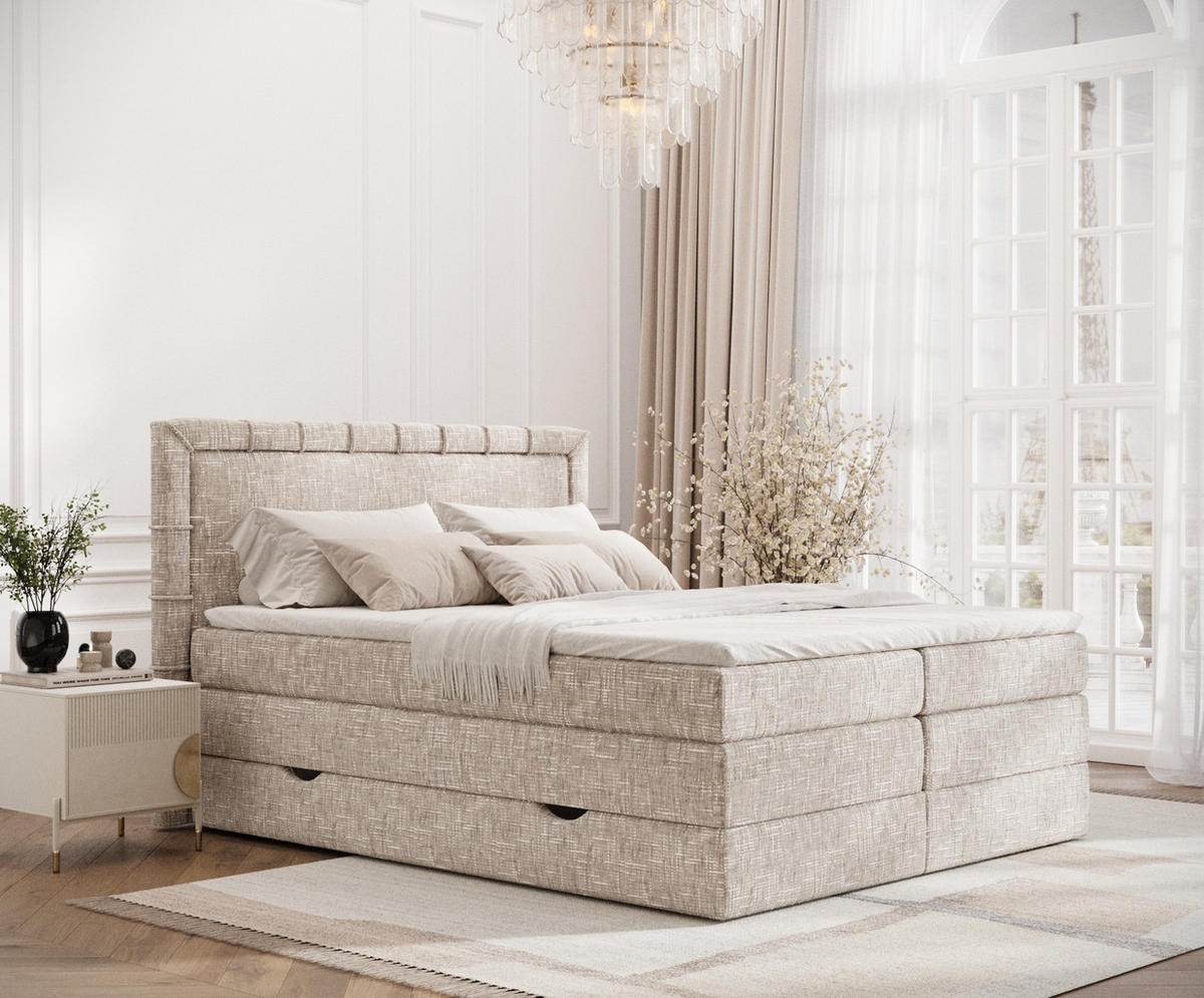 BOXSPRINGBETT Rosabel Creme 140/200 cm mit Matratze und Topper - Creme/Schwarz, Holz/Holzwerkstoff (140/200cm) - Maison de Reve