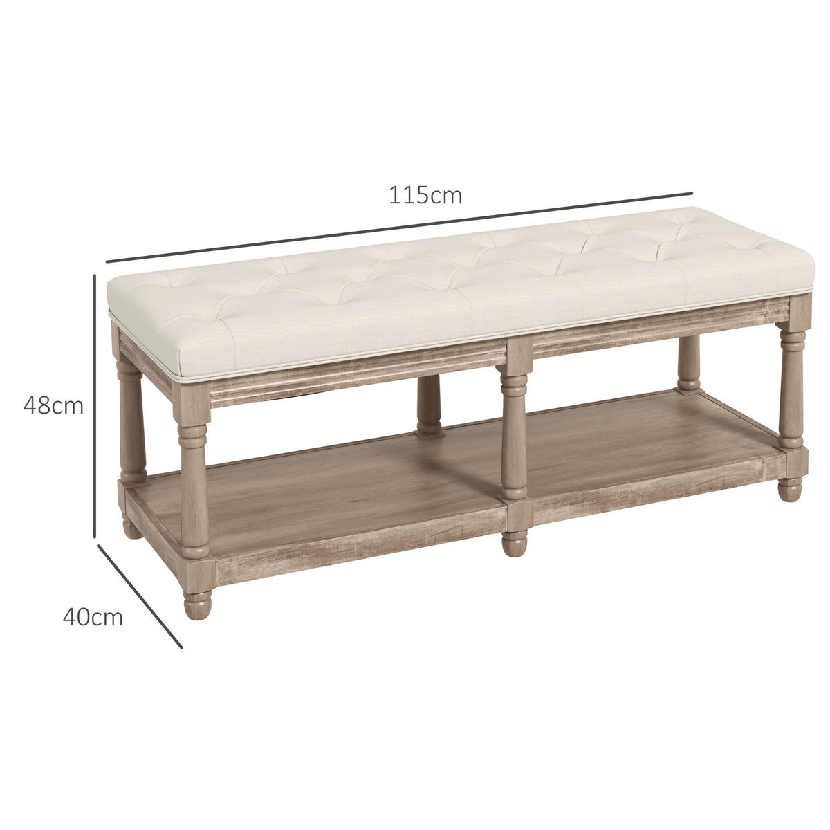 SCHUHBANK mit Sitzfläche, Stauraum und weichem Kissen, Flur, Creme - Weiß, Kunststoff (40/48/115cm) - HOMCOM