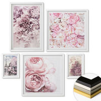 WANDBILDER 5er-Set - 50x50 cm & 20x30 cm & 40x60 cm Weißer Rahmen - Rosa Blumen, romantische Landschaft - Weiß, Kunststoff (40/60cm) - ArtPrintCave