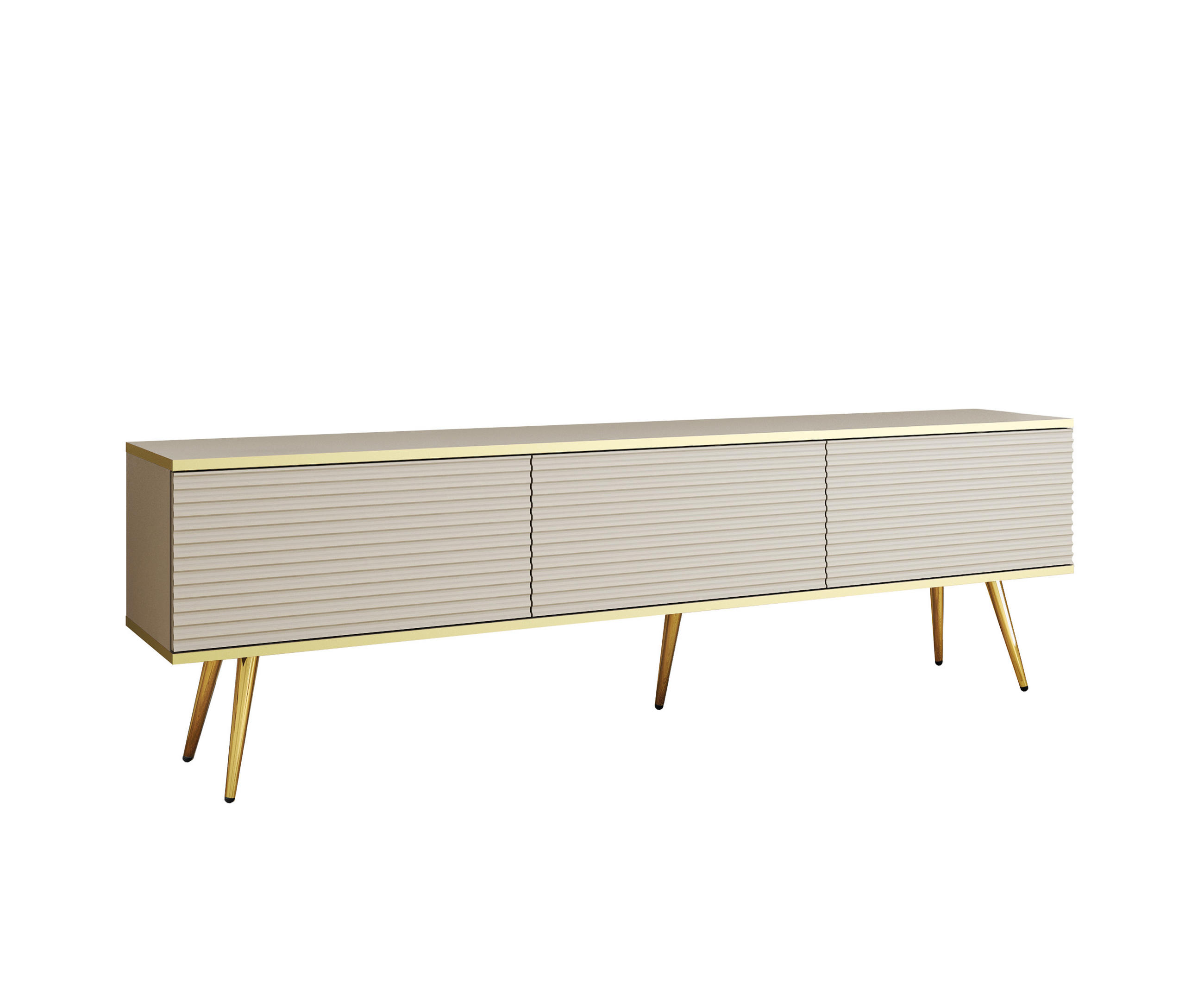 LOWBOARD TV BANFF RTV8-2D Goldene Metallbeine, geriffelte Fronten, Beige - Beige, Holzwerkstoff/Kunststoff (175/53/32cm) - Komodee