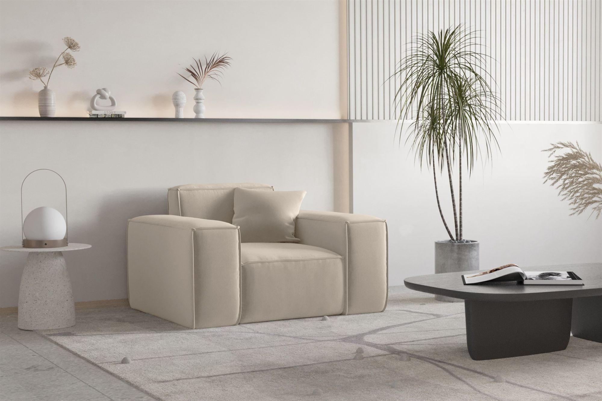 SESSEL Celes Premium Opera Velvet - Beige, Holzwerkstoff/Textil (121/73/88cm) - Fun Möbel