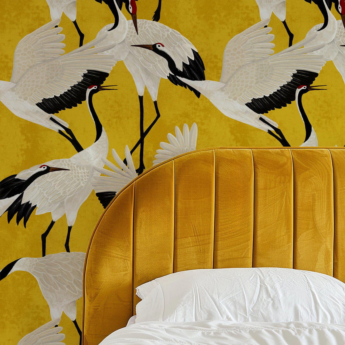 TAPETE Reiher aus echtem Papier, 200x280cm, 8 Bögen - Goldfarben, Papier (200/280cm) - WALLPAPERS4BEGINNERS