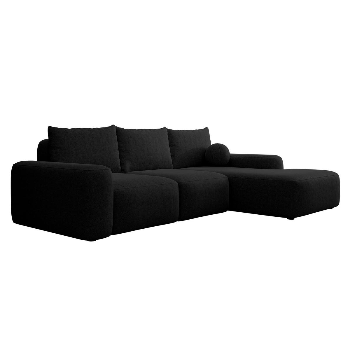 ECKSOFA Carnos mit Ballkissen, Schwarz Chenille, rechtsseitig - Schwarz, Kunststoff/Textil (264/162cm) - Selsey