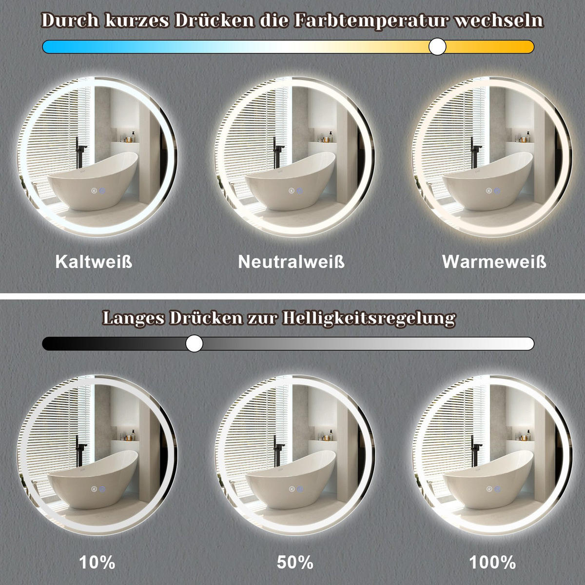 BADEZIMMERSPIEGEL Mainz mit LED-Leuchte Ø50 cm - Weiß, Glas (50/3/50cm) - Nettlife