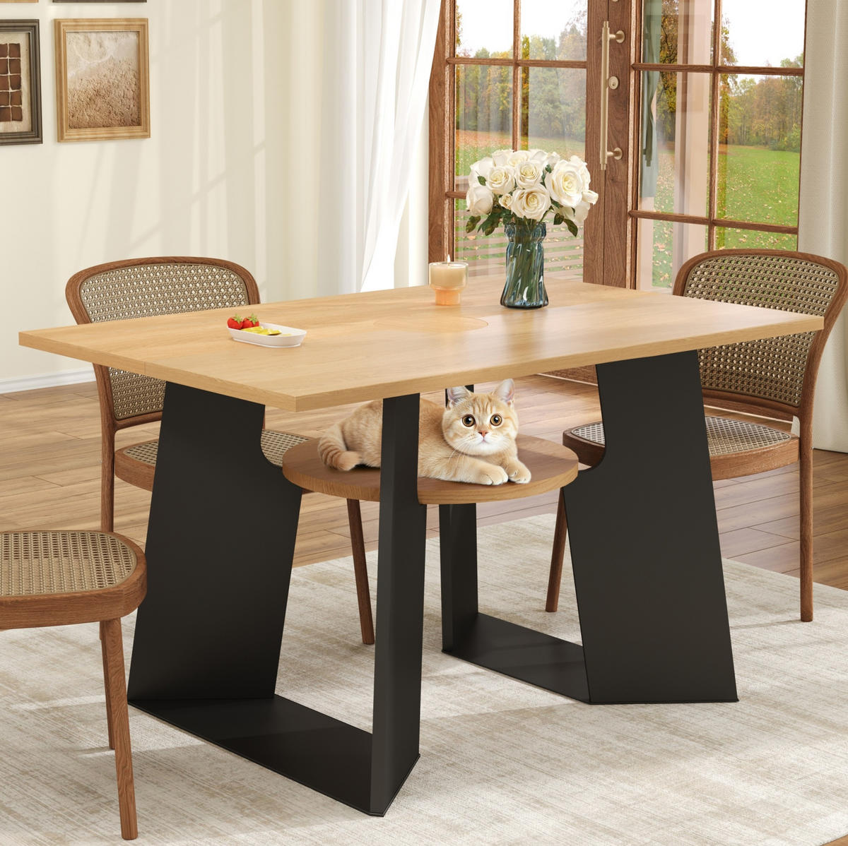 ESSTISCH 130/75/85 cm Schwarz/Natur aus Holzwerkstoff mit Haustierbereich - Schwarz, Holzwerkstoff (130/85/75cm) - OKMYHOME