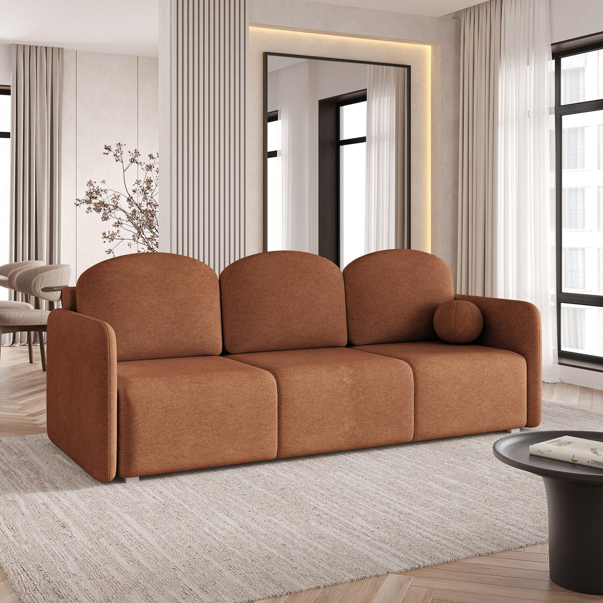 BETTSOFA SUVI III NV Orange Geflochtener Stoff mit Schlaffunktion - Orange, Textil (90/85/220cm) - MASSENO