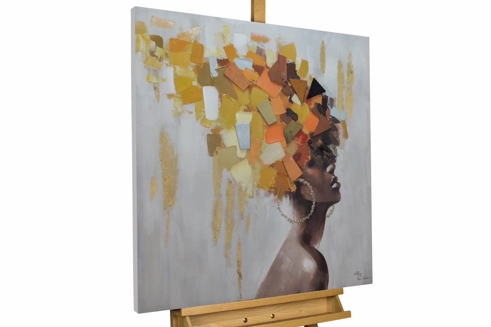 Kunstloft Ölgemälde Grau, Braun 80x80 cm