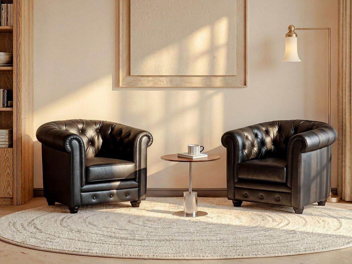 SESSEL mit gerader Rückenlehne - 2 Personen - Kunstleder - Schwarz - - Schwarz, Leder (82/72/78cm) - Vente-Unique