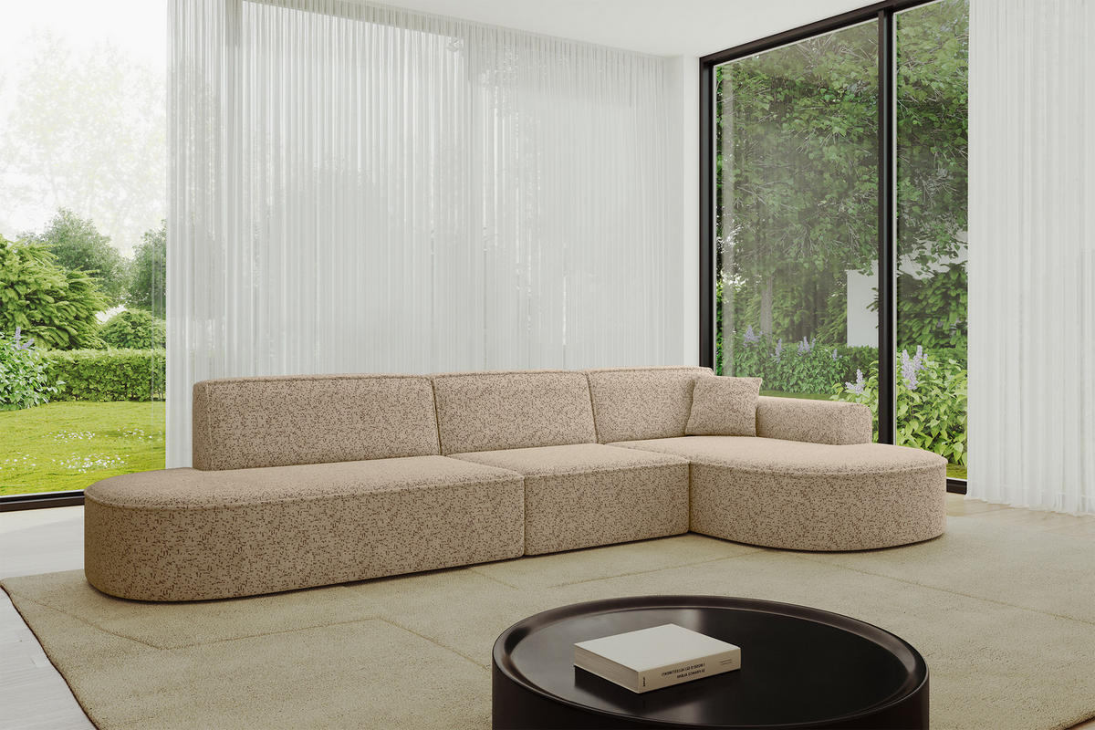 ECKSOFA Ottomane Rechts MARI-L2 - 328x171x79 cm Braun Tissu - Schwarz/Braun, Holzwerkstoff/Kunststoff (171/328cm) - ALTDECOR