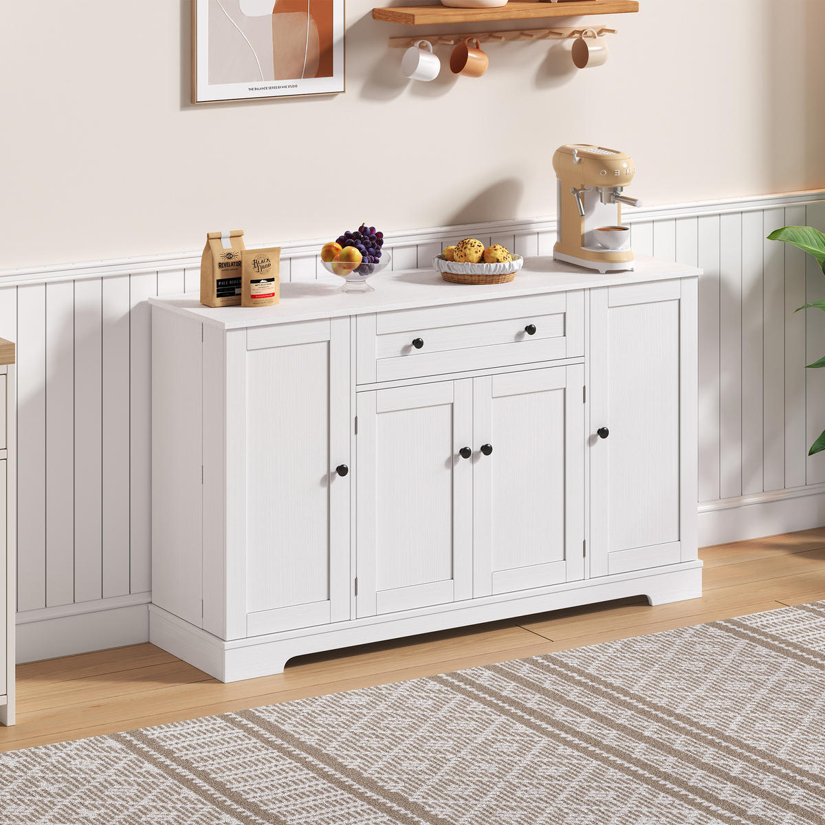 SIDEBOARD in Weiß Küchenbuffet mit Regaltüren und Schublade für Küche und Wohnzimmer, B138/T40/H85 cm - Weiß, Holzwerkstoff (138/85/40cm) - STILVORA