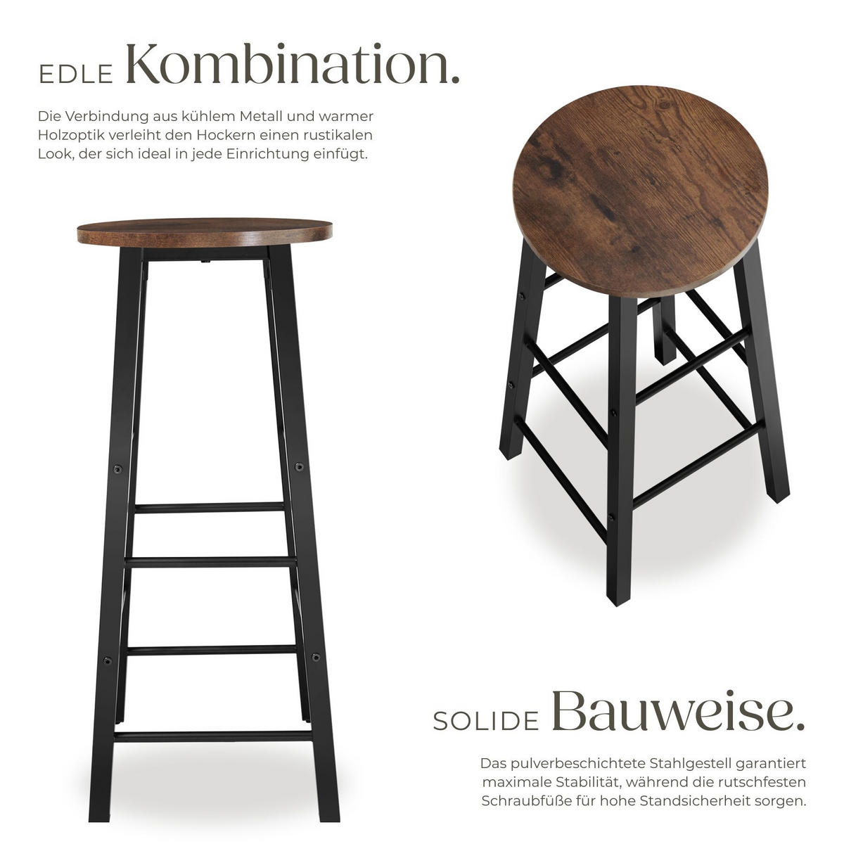 SET BARHOCKER Keynes, Sitzhöhe 72,5 cm, Industrial Holz dunkel, rustikal - Rostfarben, Holzwerkstoff/Textil (31/72.5/31cm) - tectake