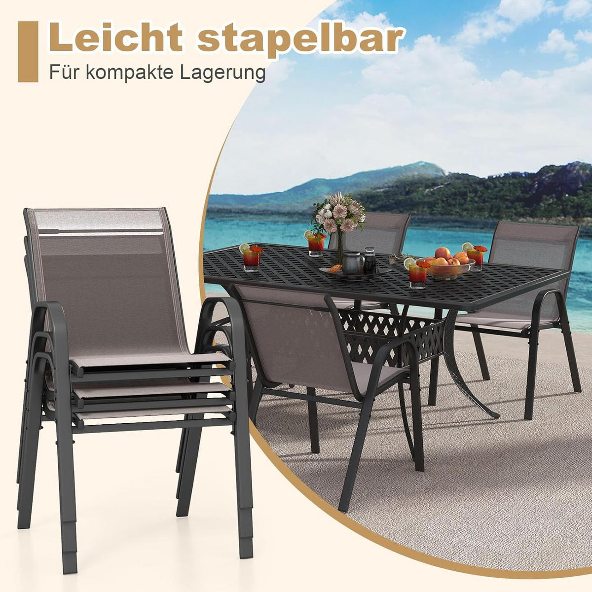 GARTENSTÜHLE Grau(4-teilig) - Grau, Metall (70/84/56cm) - COSTWAY