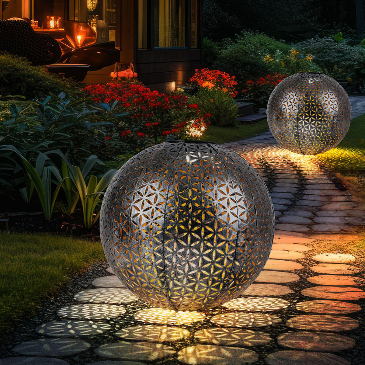 LED AUSSENLEUCHTE Kugel Silber-Grau Gold - Silberfarben, Metall (27/27/38cm) - Globo Lighting