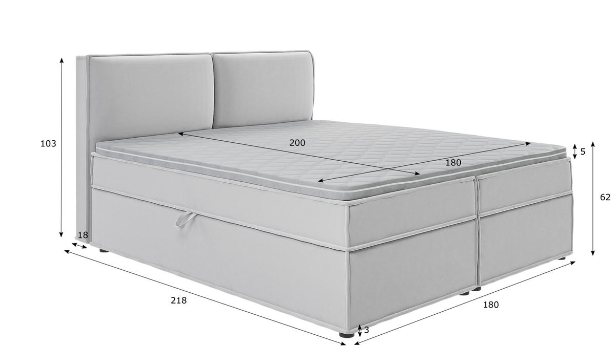 BOXBETT Eclipse 180/200 cm Silber Luxusmicrofaser - Silberfarben/Schwarz, Holz/Kunststoff (180/200cm) - S-Style Möbel