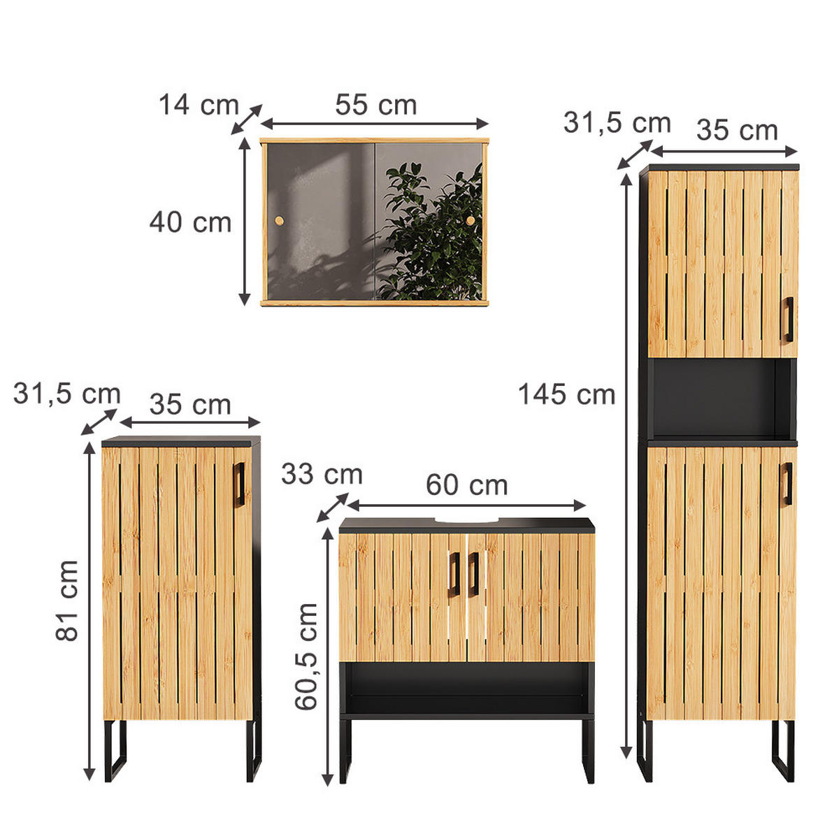 KOUPELNOVÝ NÁBYTEK Vayra Bambus - černá/zelená barva, kompozitní dřevo (60/65.5/33cm) - Vicco