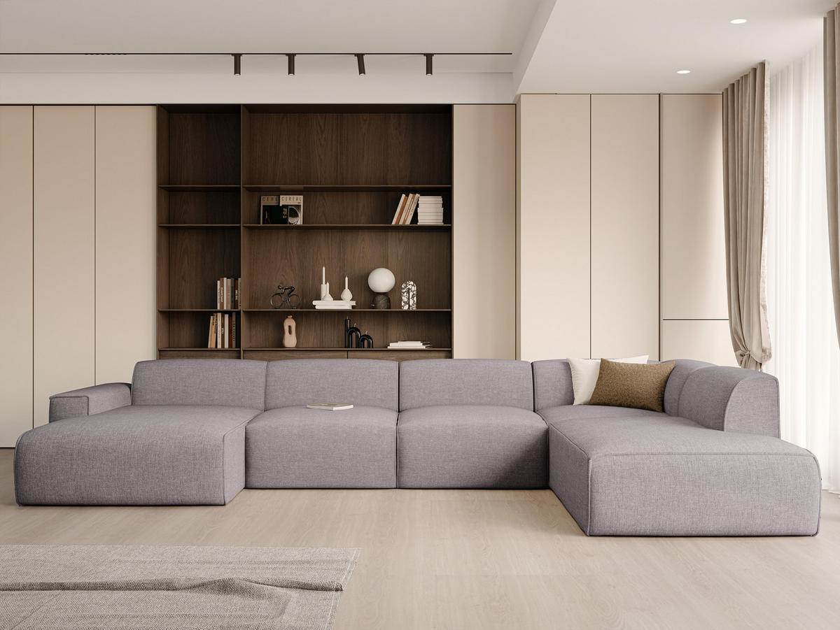 WOHNLANDSCHAFT DOVE Chenille-Stoff in Hellgrau - Hellgrau, Holzwerkstoff/Kunststoff (300/85/90cm) - Idohome
