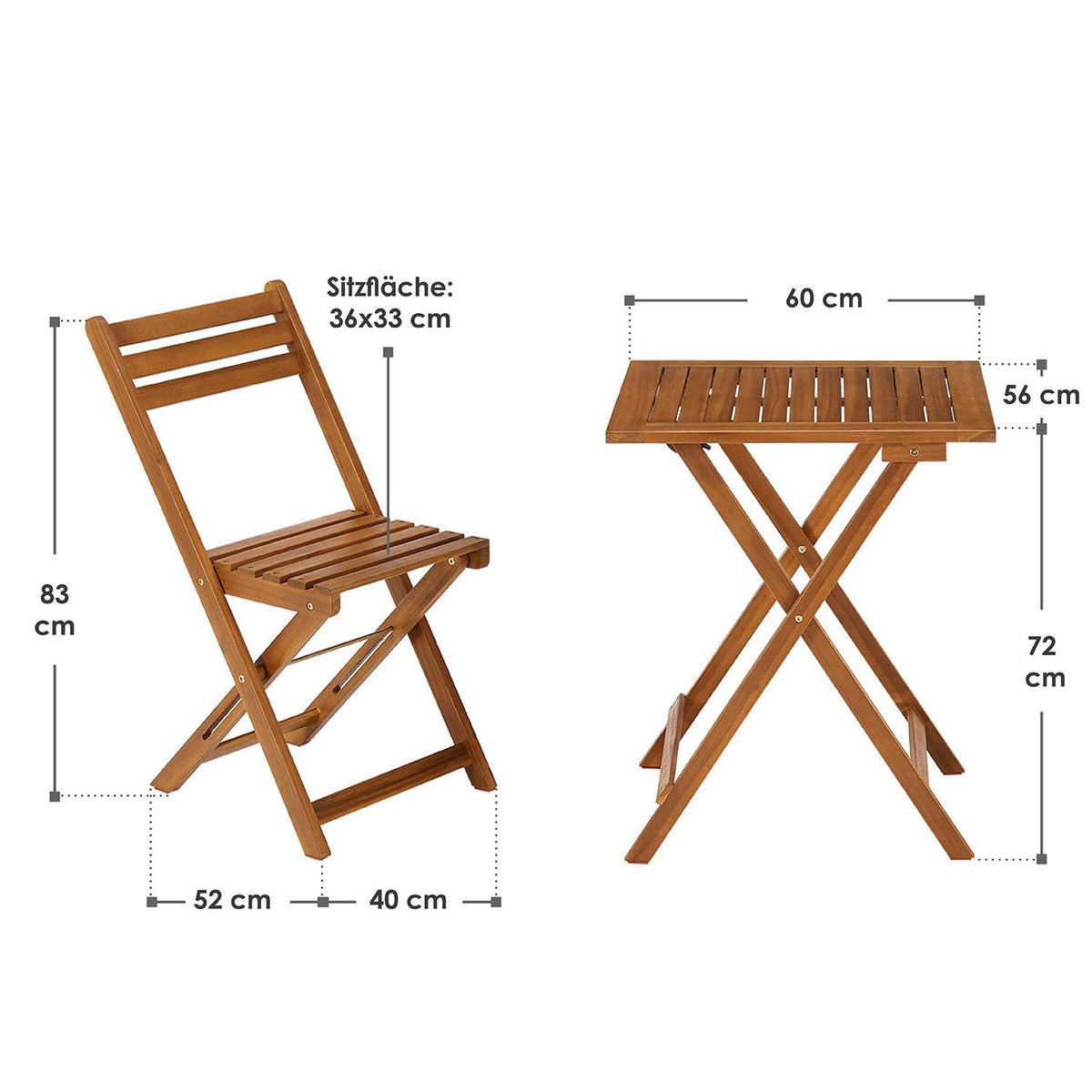 BALKONMÖBEL-SET Bala Akazienholz 3-tlg. - Braun, Holz - Juskys