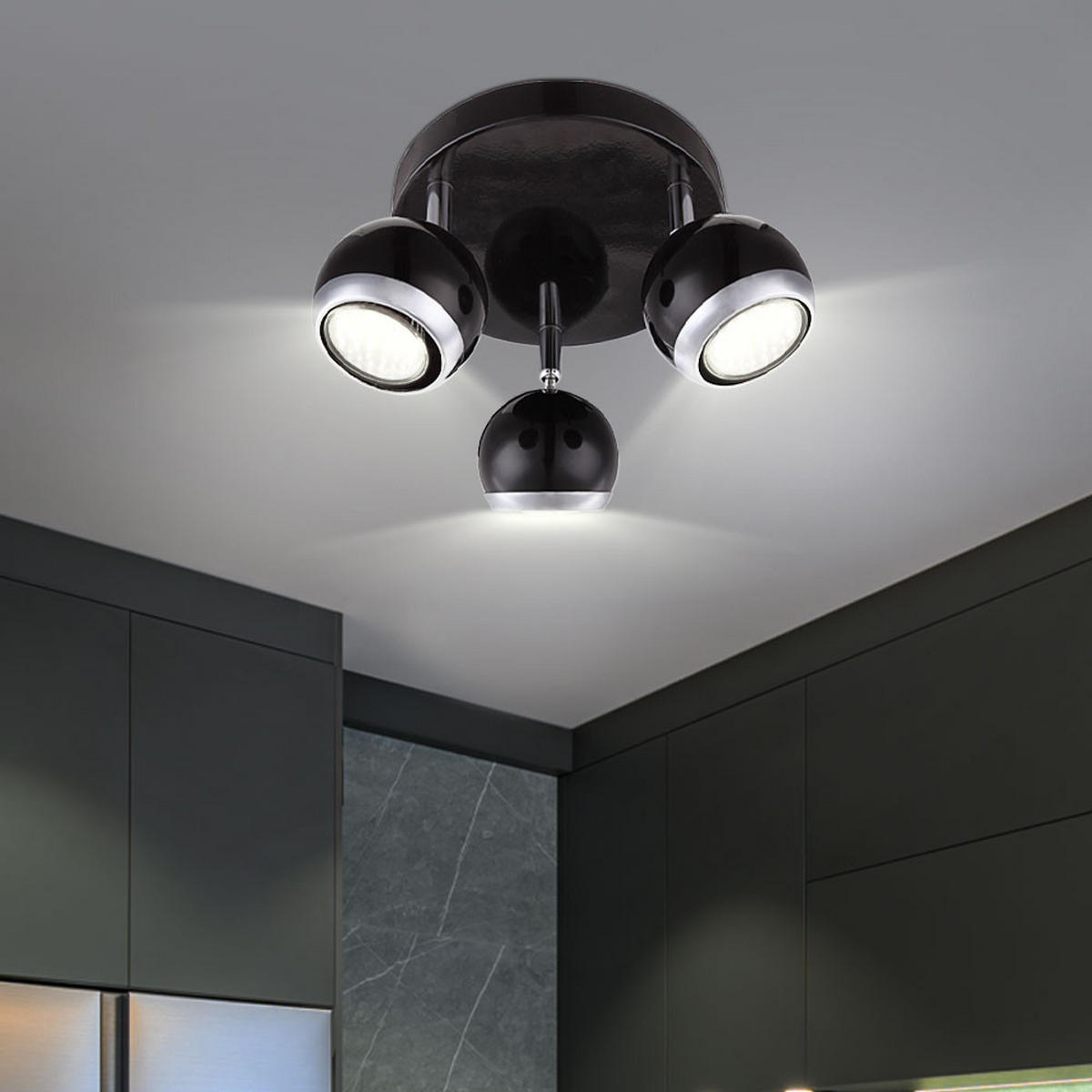 LED DECKENLEUCHTE Oman Schwarz Chrom - Schwarz, Metall (18/18/13cm) - Globo Lighting