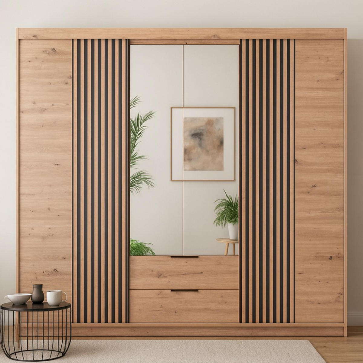 DREHTÜRENSCHRANK Madero mit Spiegel und 2 Schubladen, 250 cm, eiche Artisan - Eiche Artisan, Holzwerkstoff (250/213/60cm) - Beautysofa