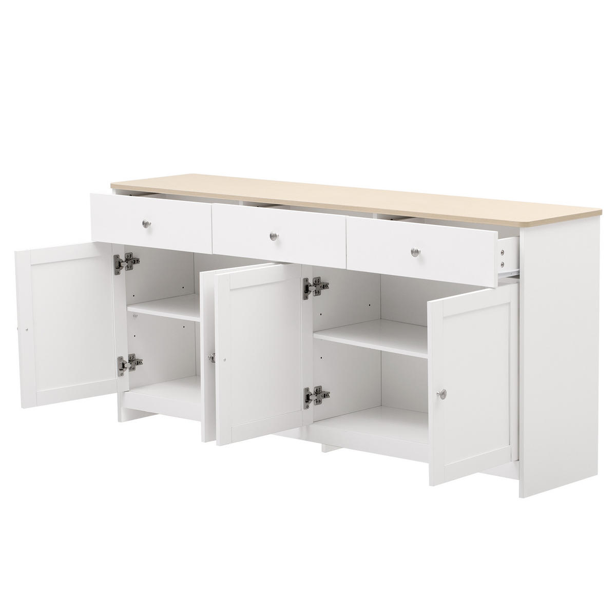 SIDEBOARD 160/37/75 cm mit 4 Türen & 3 Schubladen in Weiß und Holzfarbe - Weiß, Holzwerkstoff (160/75/37cm) - BEAOK