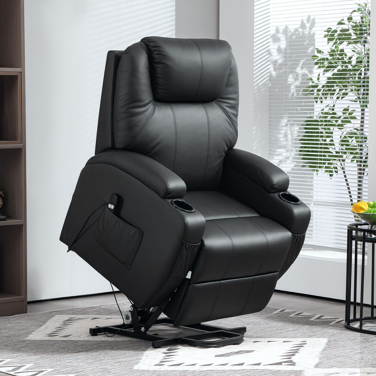 AUFSTEHSESSEL Fernsehsessel Sessel mit Aufstehhilfe Kunstleder Schwarz - Schwarz, Leder/Kunststoff (92/109/85cm) - HOMCOM