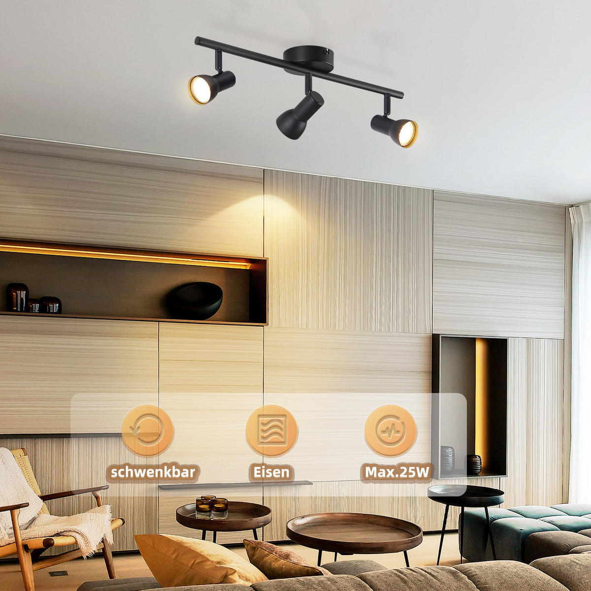 STRAHLER 3 Flammig-GU10 8*15.5*42.5 - Schwarz, Metall (42.5/8/15.5cm) - ZMH