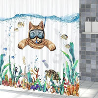 DUSCHVORHANG Marineblau 120 x 180 cm Ozean Katze Fisch Schildkröte - Blau, Textil (180/180cm) - MCBOSON